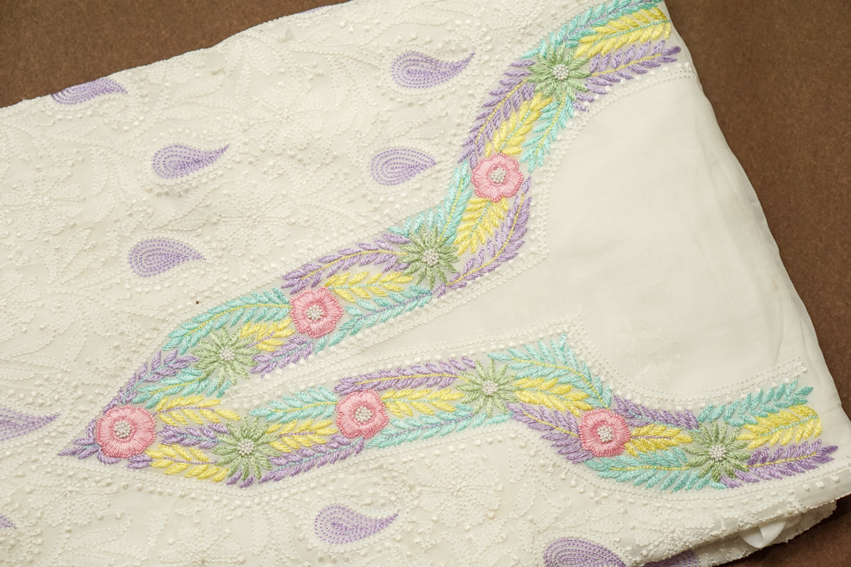 Pure Georgette Premium White Chikankari Kurti & Dupatta Material