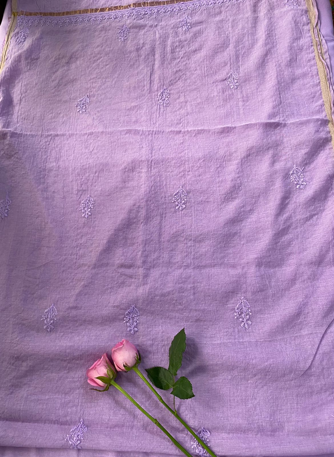 Lilac Chanderi Chikankari Unstitched suit set