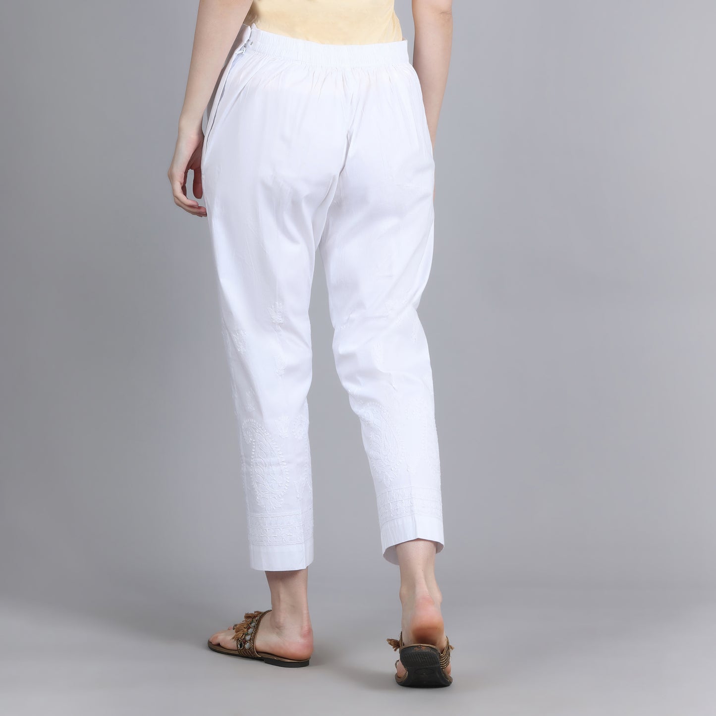 White Cotton Chikankari Straight Pant