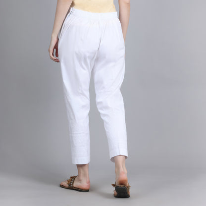 White Cotton Chikankari Straight Pant