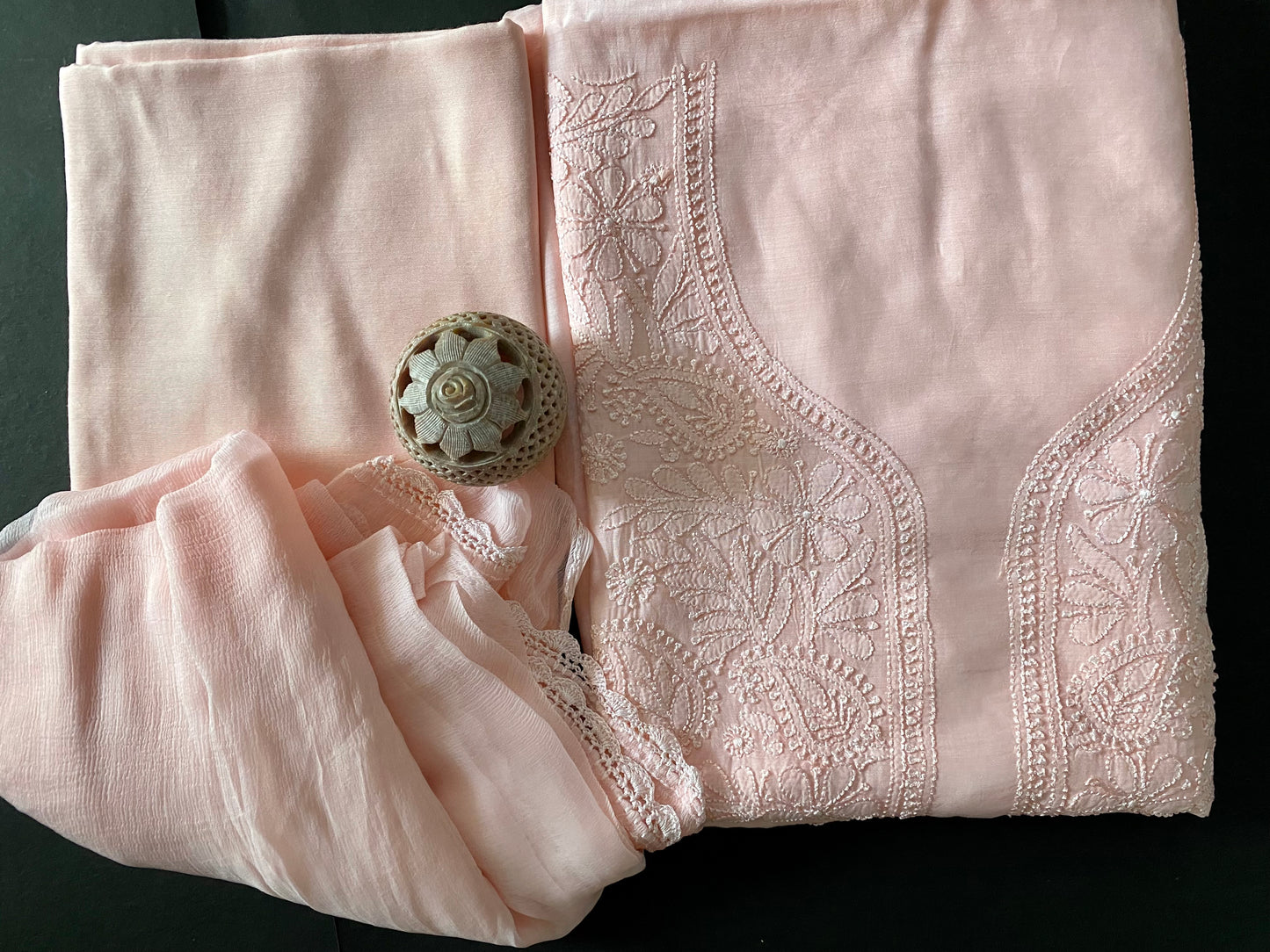 Peach Muslin Unstitched Chikankari Suit set