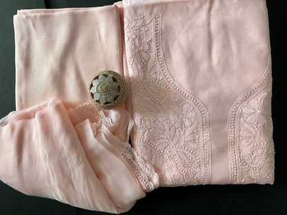 Peach Muslin Unstitched Chikankari Suit set