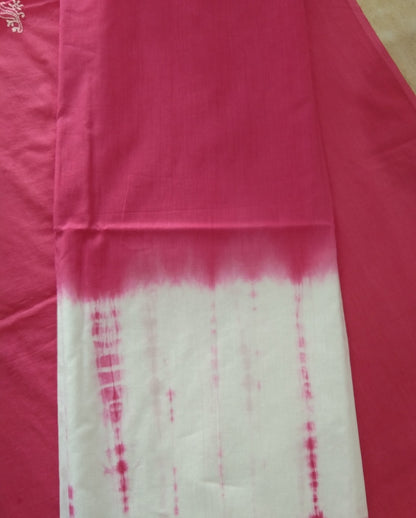 Chikankari and Tie-Dye Pink Mul Cotton Unstitched Suit set