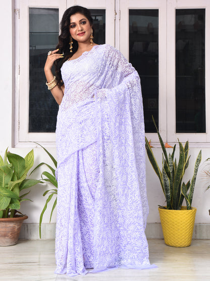 'The Lilac Affair' Georgette Chikankari Saree with all-over embroidery