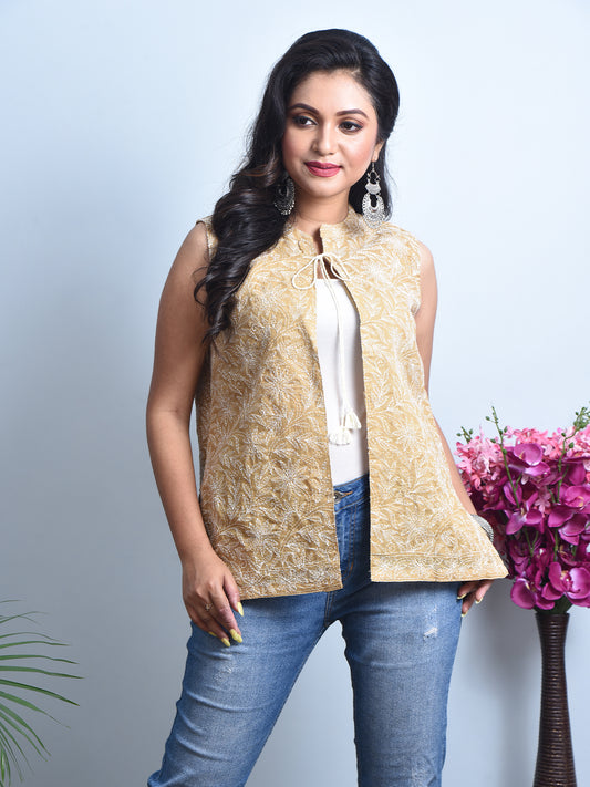 Beige Cotton Stylish Chikankari Koti