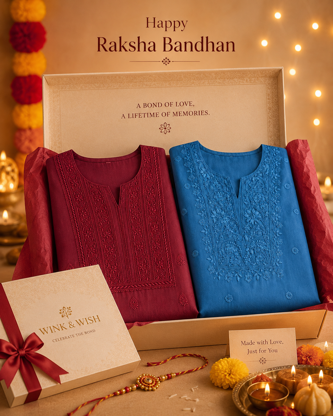 Sneh - Set of 2 Chikankari Kurta Material - Blue and Maroon