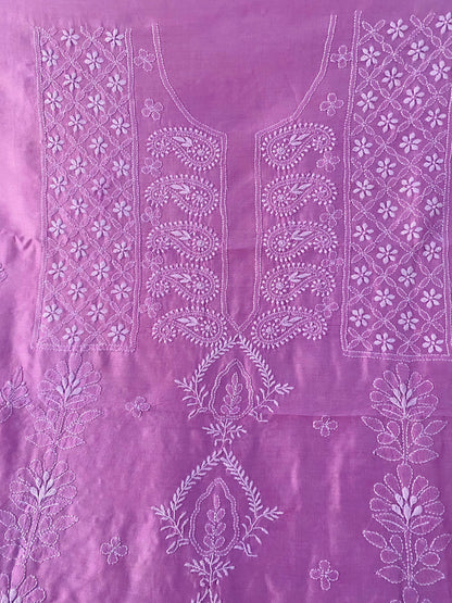 Lavender Chanderi Unstitched Centre-Panel Chikankari Suit Set