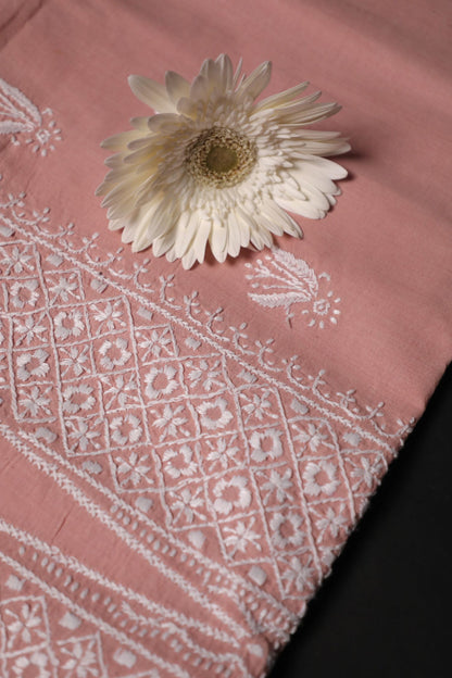 Khadi Peach South Cotton Unstitched Chikankari Kurta Pant Set