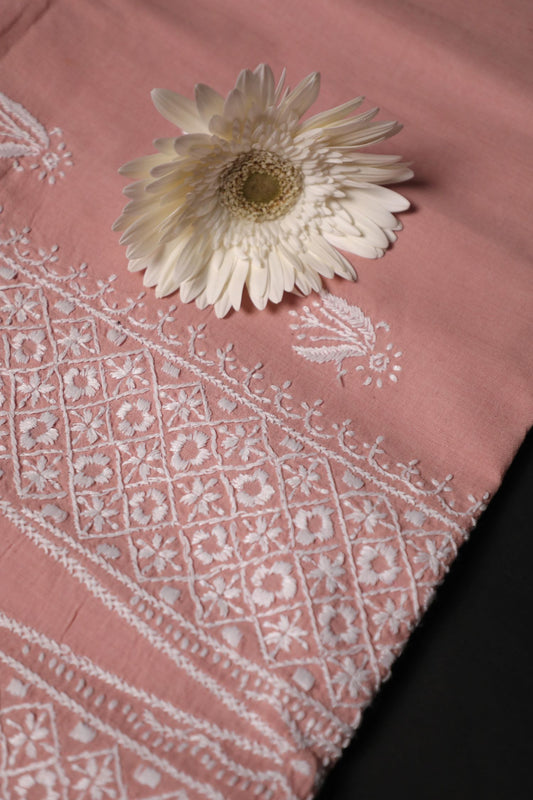 Khadi Peach South Cotton Unstitched Chikankari Kurta Pant Set