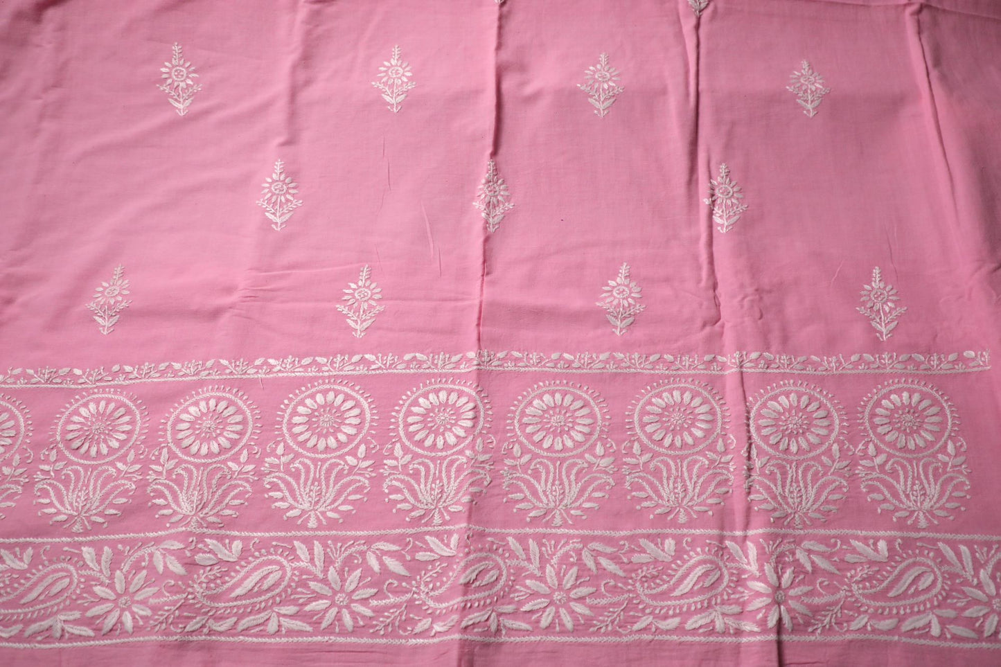 Khadi Pink South Cotton Unstitched Chikankari Kurta Pant Set