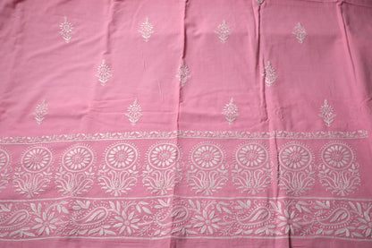 Khadi Pink South Cotton Unstitched Chikankari Kurta Pant Set
