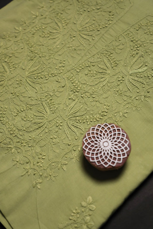 Soothing Green Cotton Unstitched Chikankari Kurta fabric