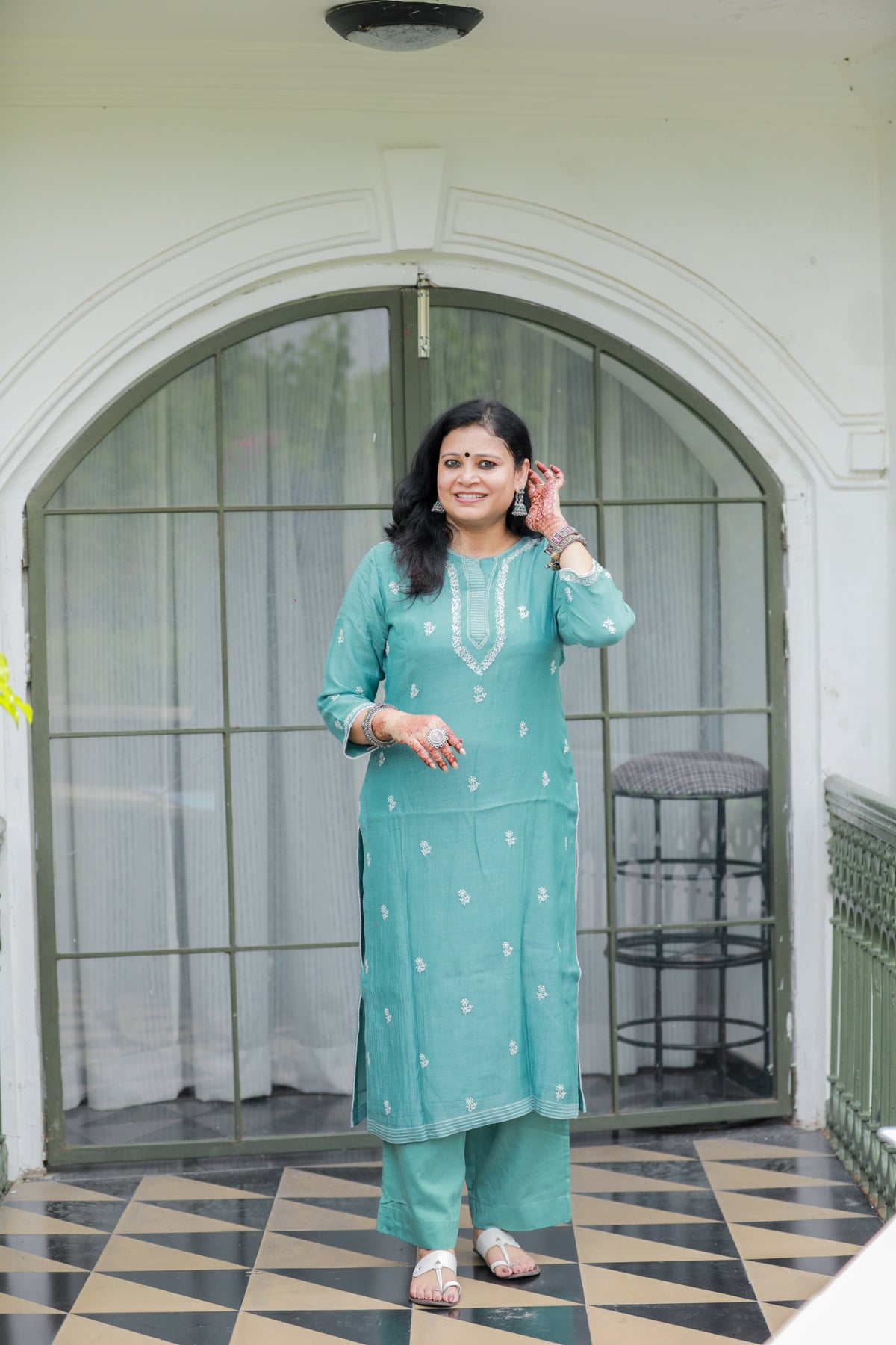 'Ocean Whisper' Mul Chanderi Chikankari Unstitched Kurta