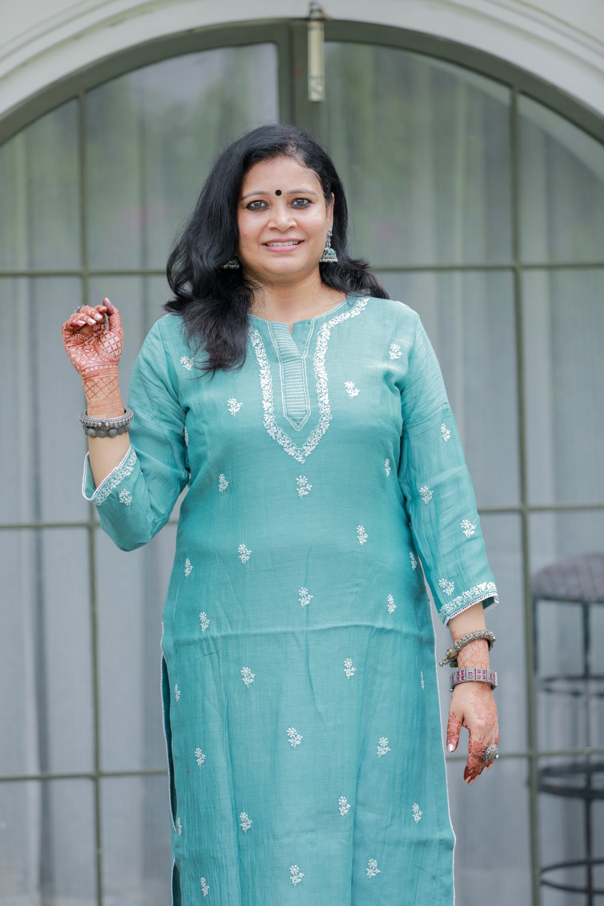 'Ocean Whisper' Mul Chanderi Chikankari Unstitched Kurta