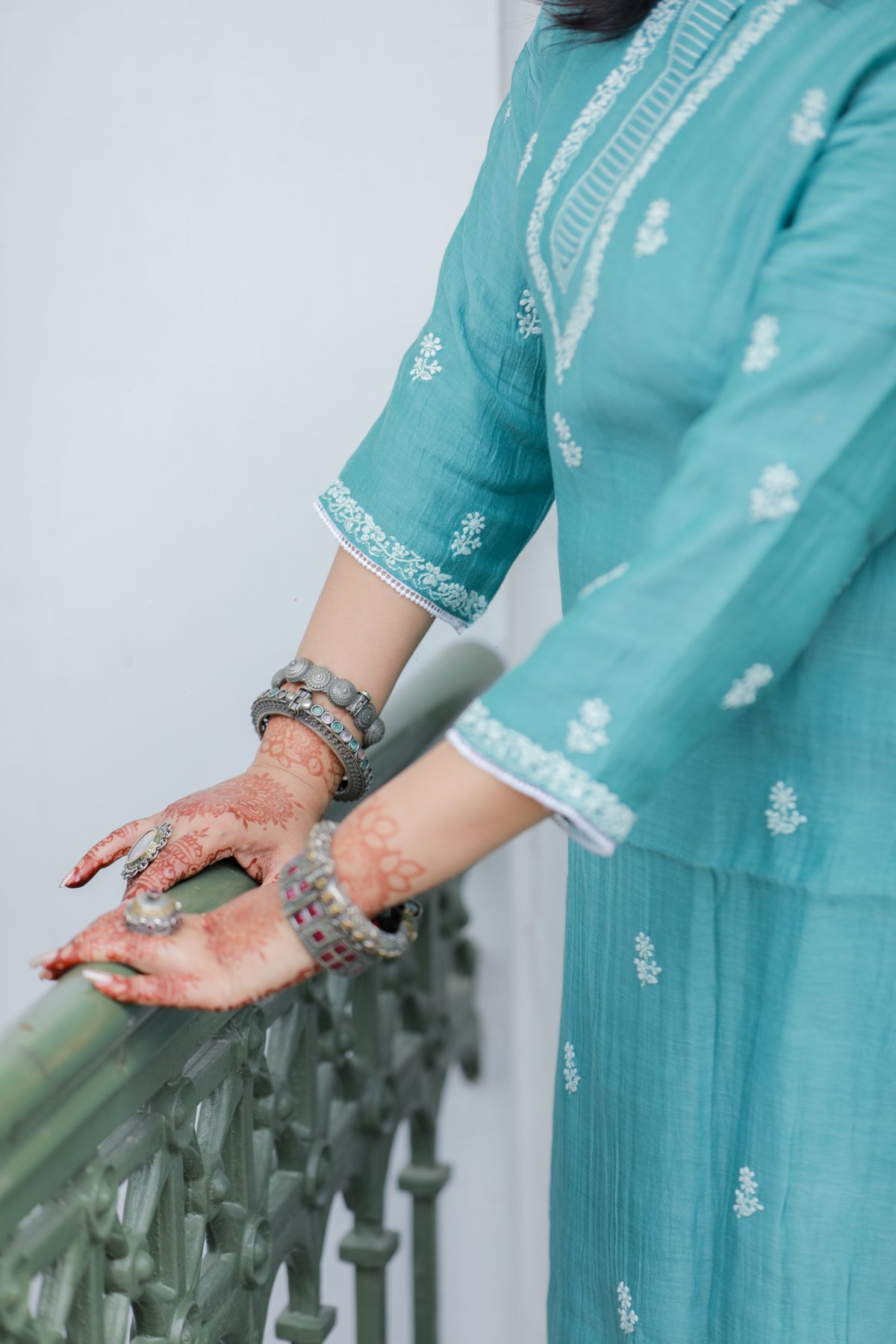 'Ocean Whisper' Mul Chanderi Chikankari Unstitched Kurta