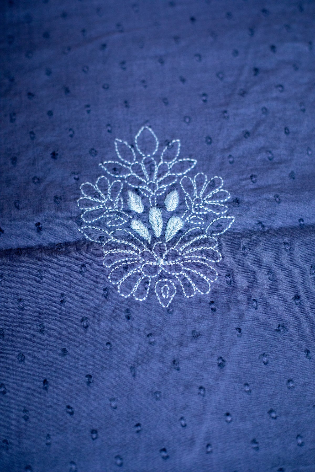 Dark Grey V Neck Dobby Cotton Chikankari Dress Material
