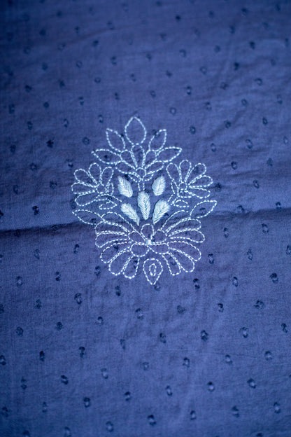 Dark Grey V Neck Dobby Cotton Chikankari Dress Material