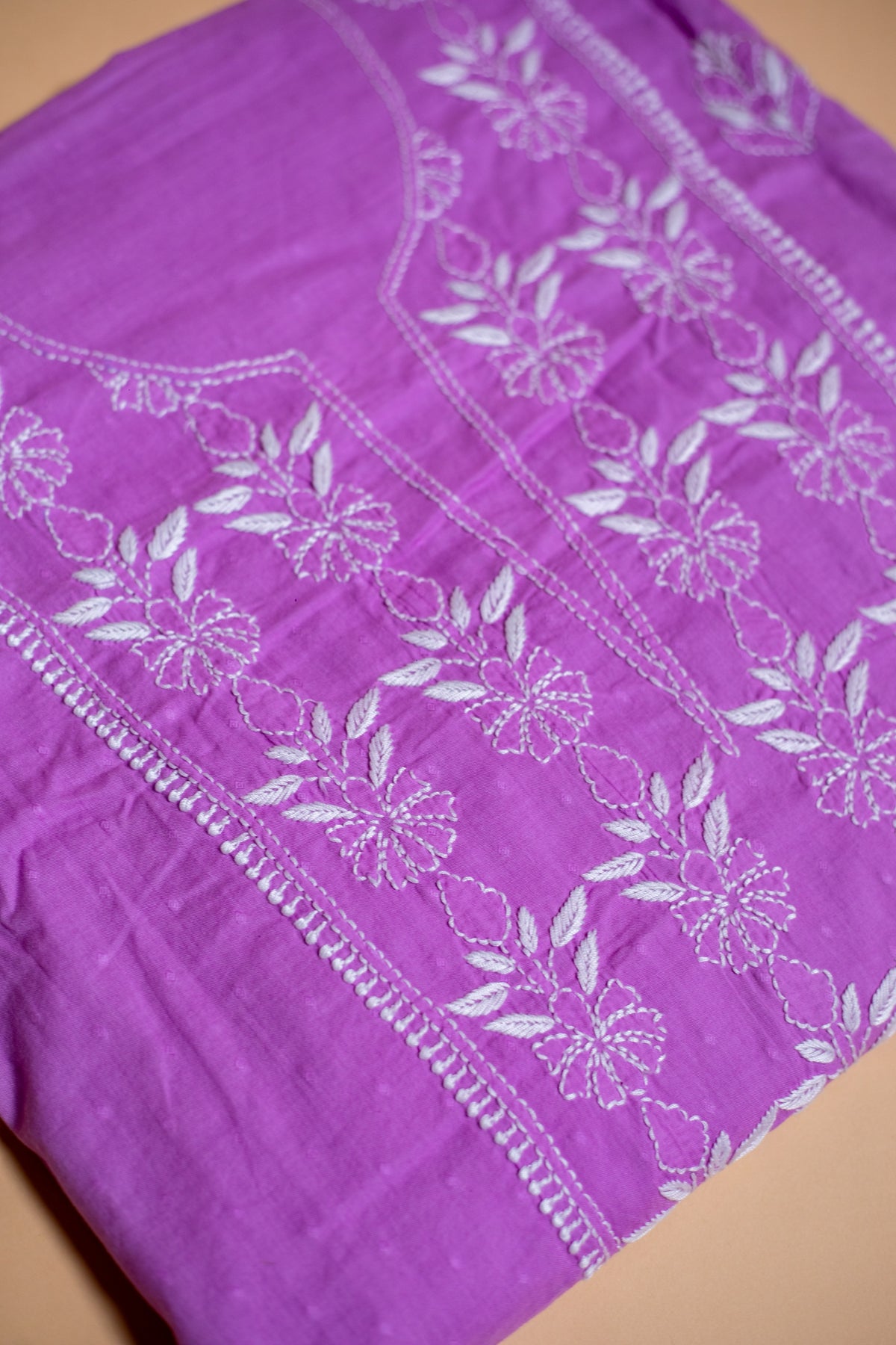 Elegant Lavender Purple Dobby Soft Cotton Chikankari Unstitched Kurta