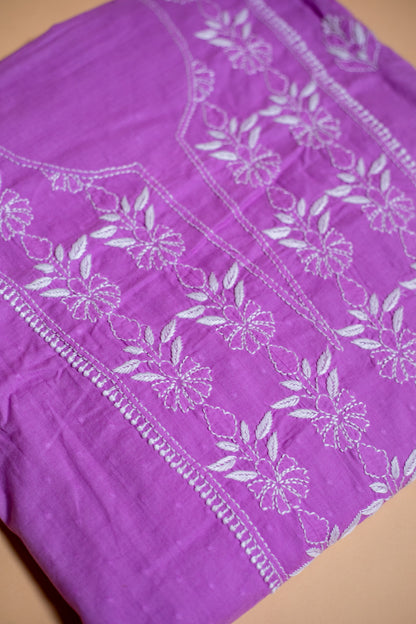 Elegant Lavender Purple Dobby Soft Cotton Chikankari Unstitched Kurta