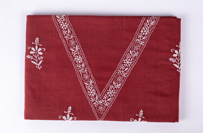 V Neck Rust Red Chikankari Dress material