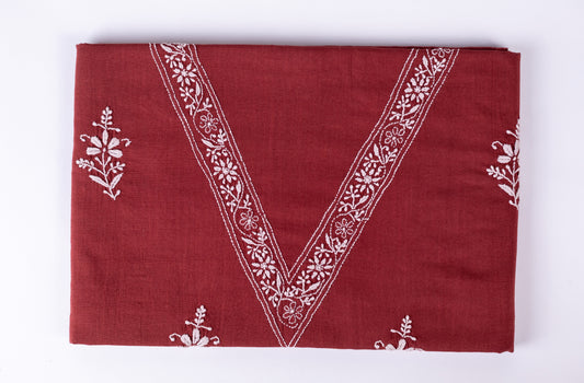 V Neck Rust Red Chikankari Dress material