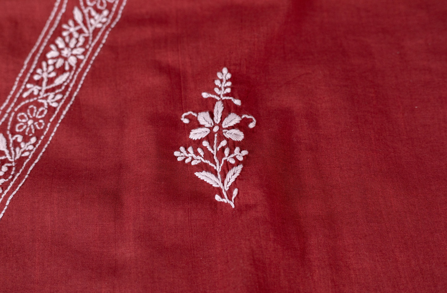 V Neck Rust Red Chikankari Dress material