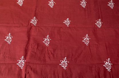 V Neck Rust Red Chikankari Dress material