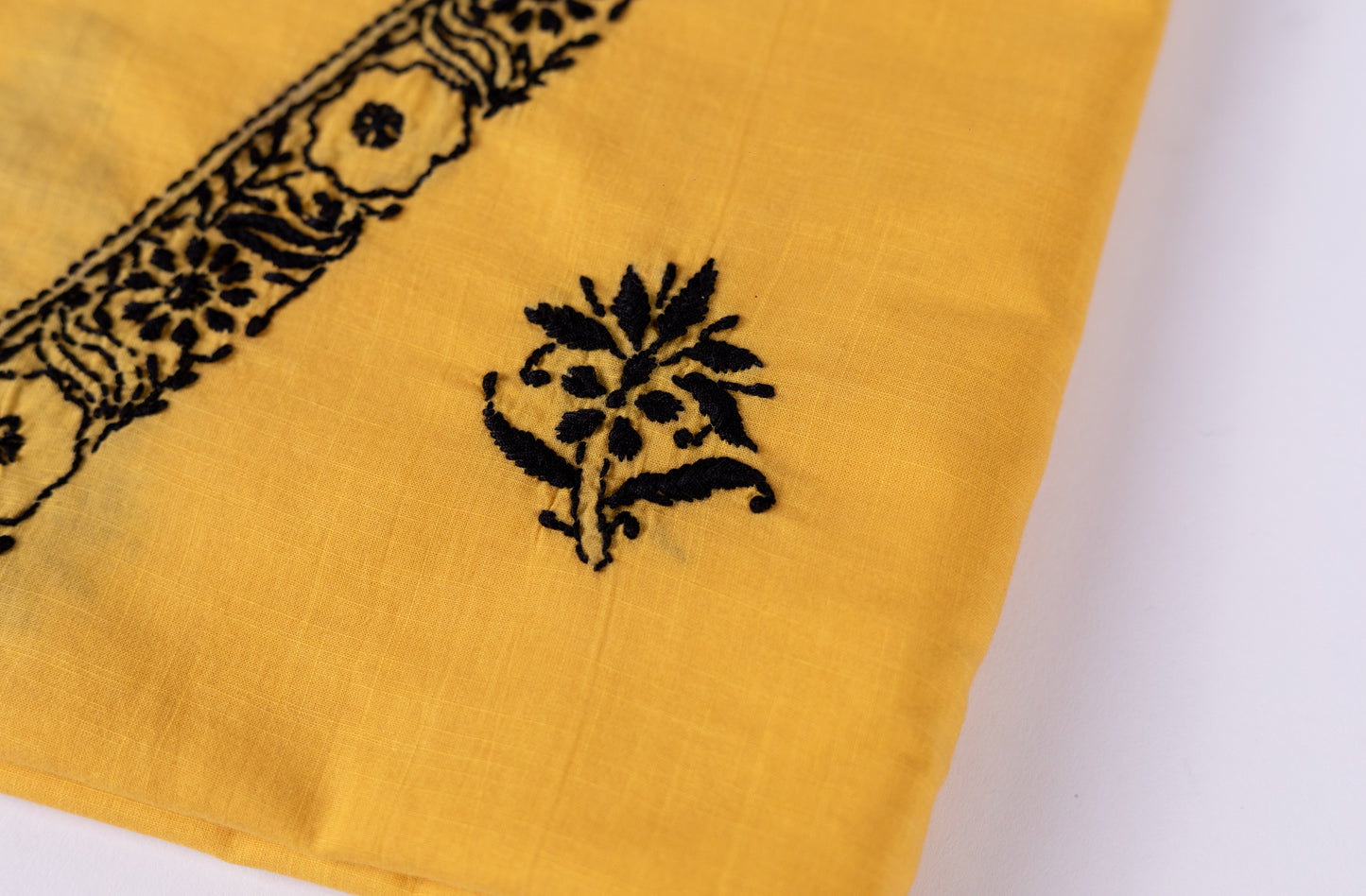 V Neck Yellow Chikankari Dress material