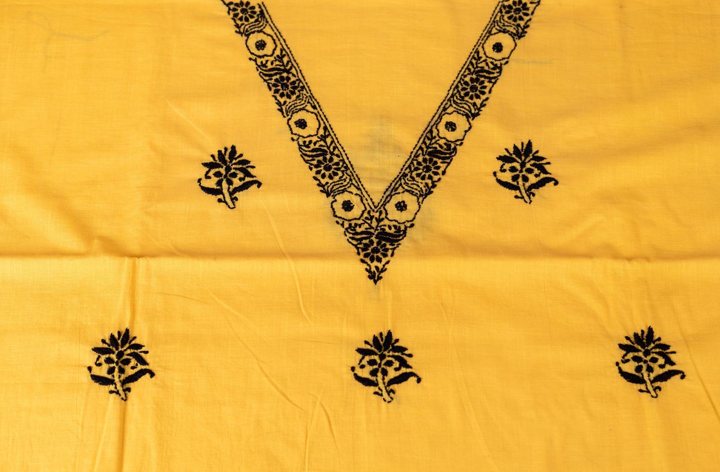 V Neck Yellow Chikankari Dress material