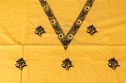 V Neck Yellow Chikankari Dress material