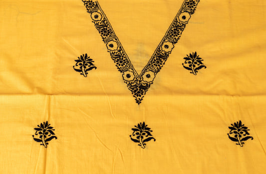 V Neck Yellow Chikankari Dress material