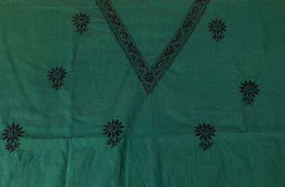 V Neck Peacock Green Chikankari Dress material