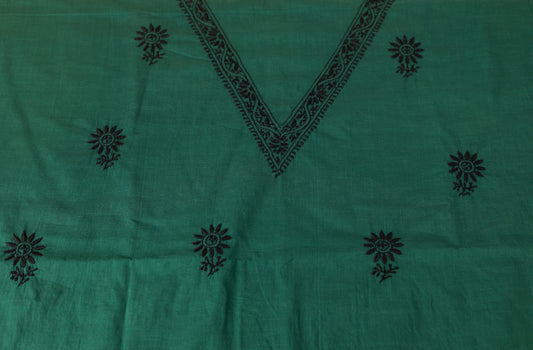 V Neck Peacock Green Chikankari Dress material