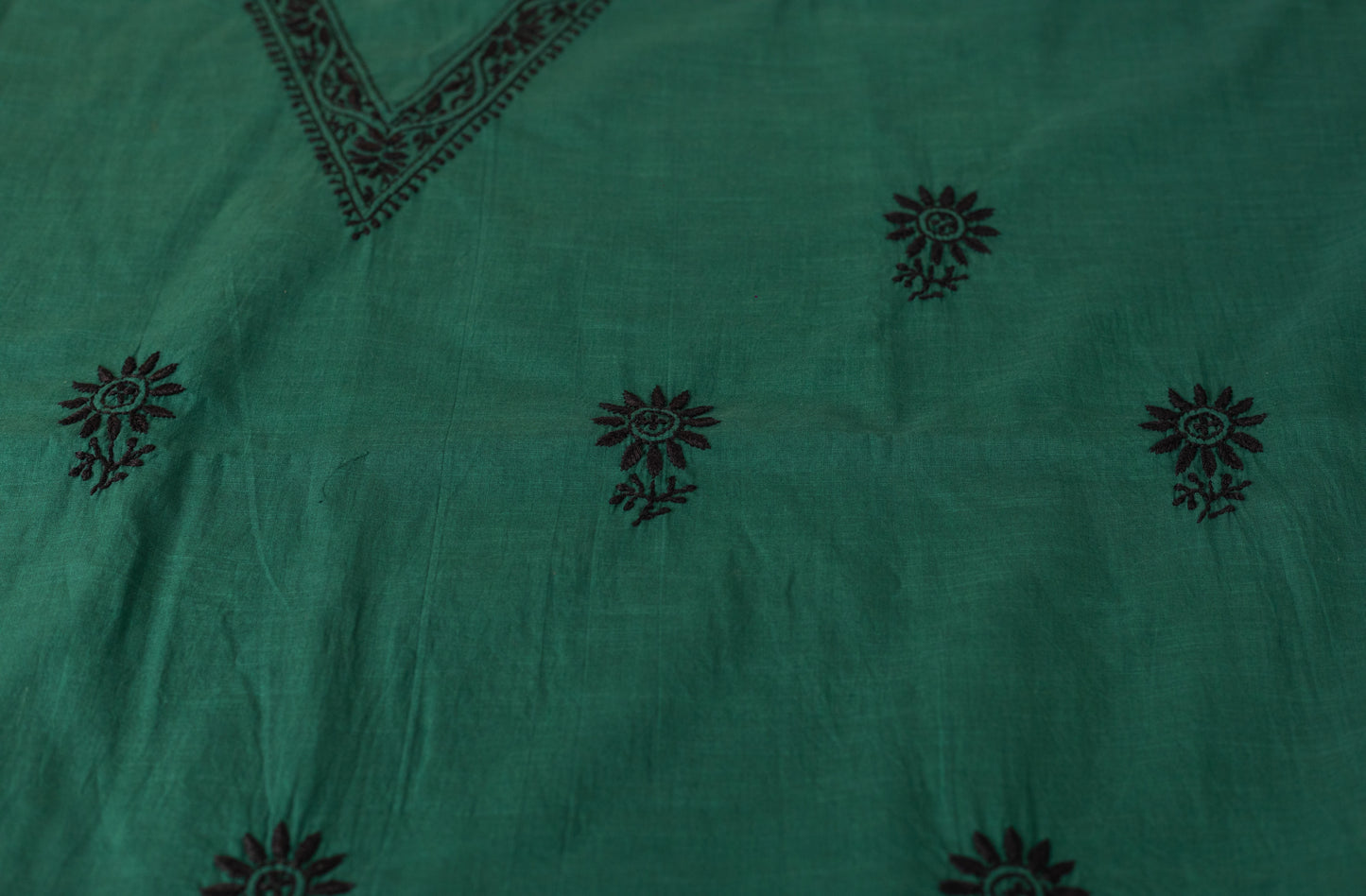 V Neck Peacock Green Chikankari Dress material