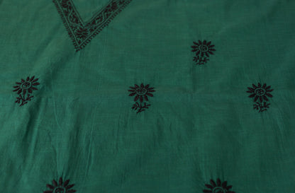 V Neck Peacock Green Chikankari Dress material