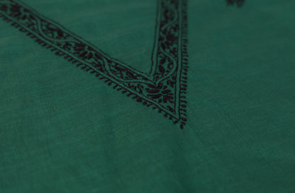 V Neck Peacock Green Chikankari Dress material