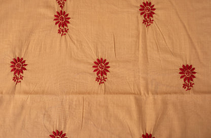 V Neck Beige Chikankari Dress material with Ikkat Dupatta