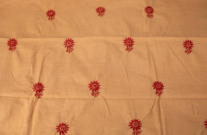V Neck Beige Chikankari Dress material with Ikkat Dupatta