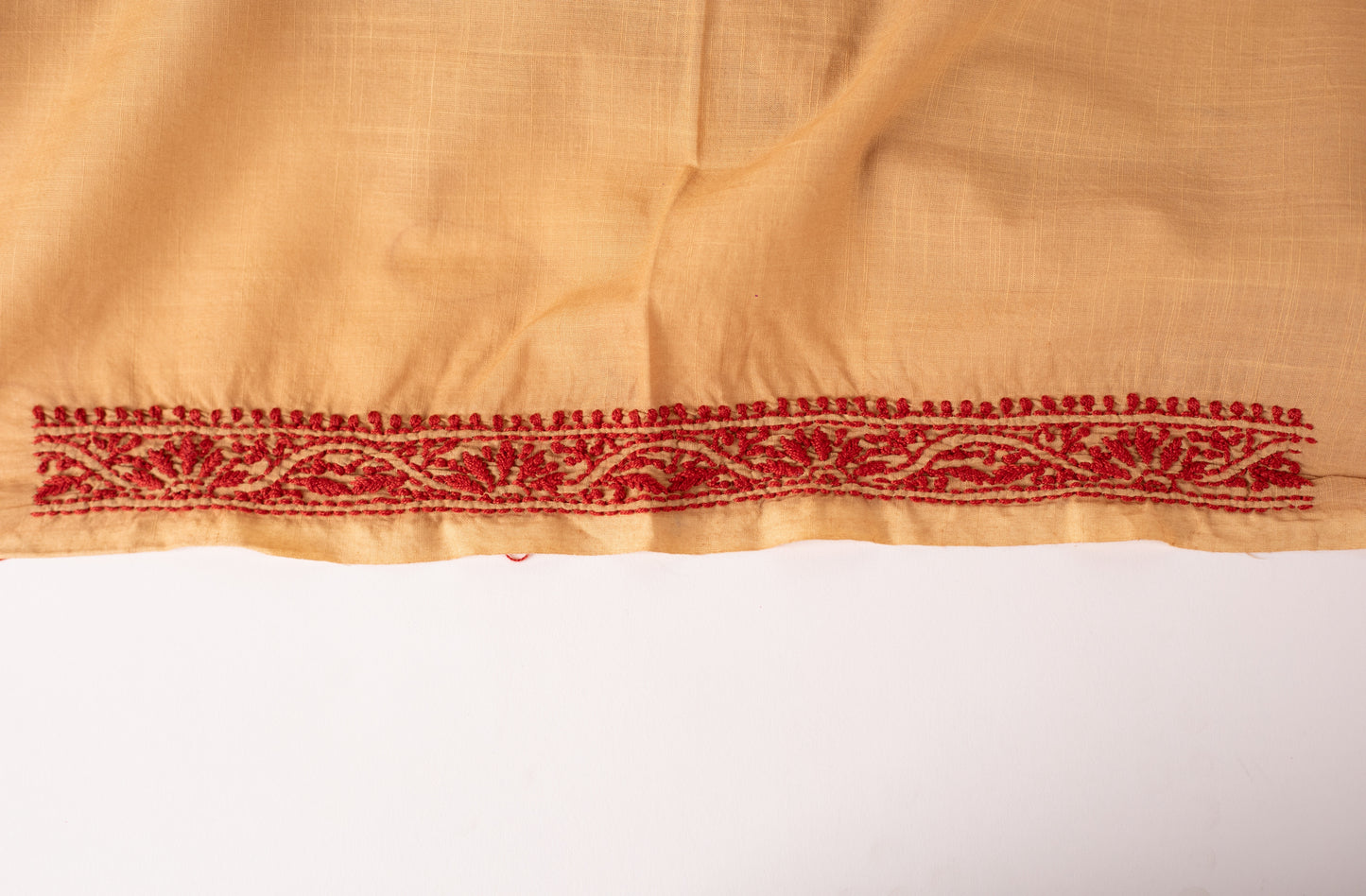 V Neck Beige Chikankari Dress material with Ikkat Dupatta