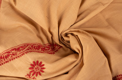 V Neck Beige Chikankari Dress material with Ikkat Dupatta