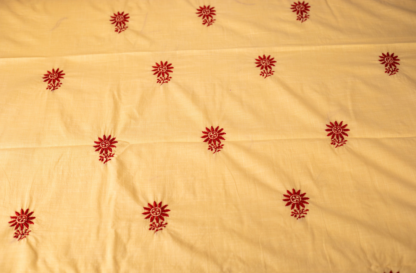V Neck Maroon embroidered Cream Chikankari Dress material