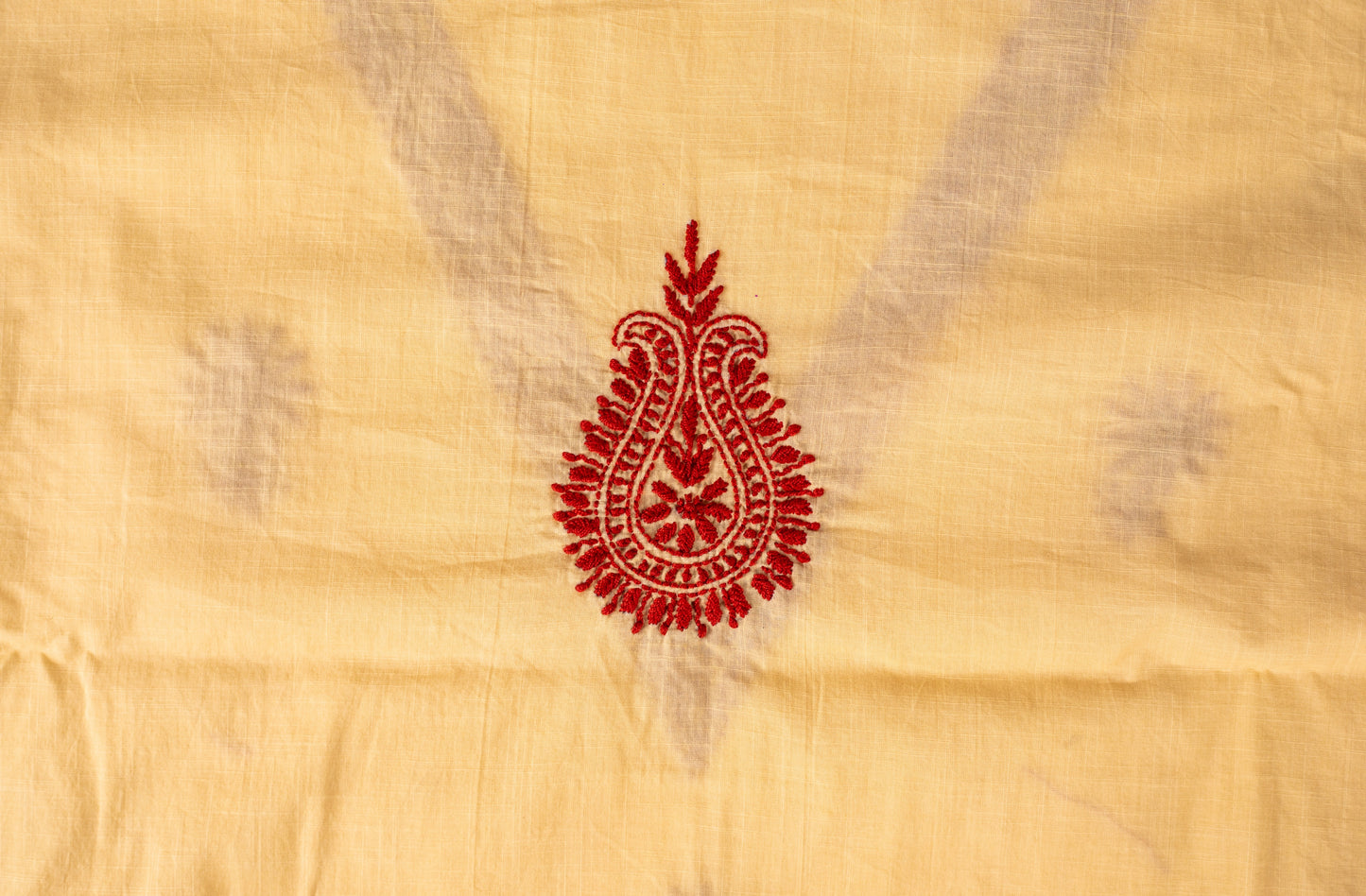 V Neck Maroon embroidered Cream Chikankari Dress material