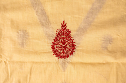 V Neck Maroon embroidered Cream Chikankari Dress material