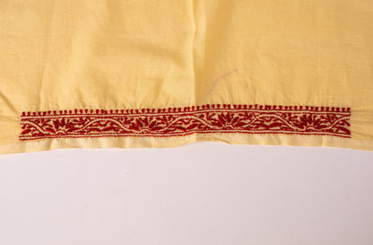 V Neck Maroon embroidered Cream Chikankari Dress material
