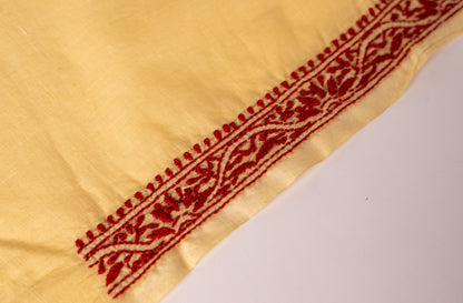 V Neck Maroon embroidered Cream Chikankari Dress material