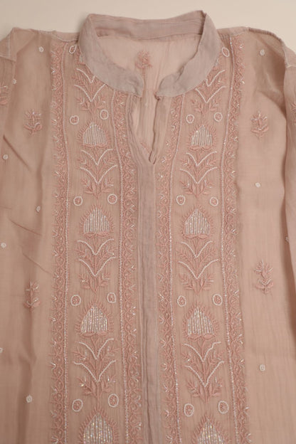 'Roseatte Whisper'  Mauve Pink Mul Chanderi Embellished Semi-Stitched Chikankari Co-ord Set