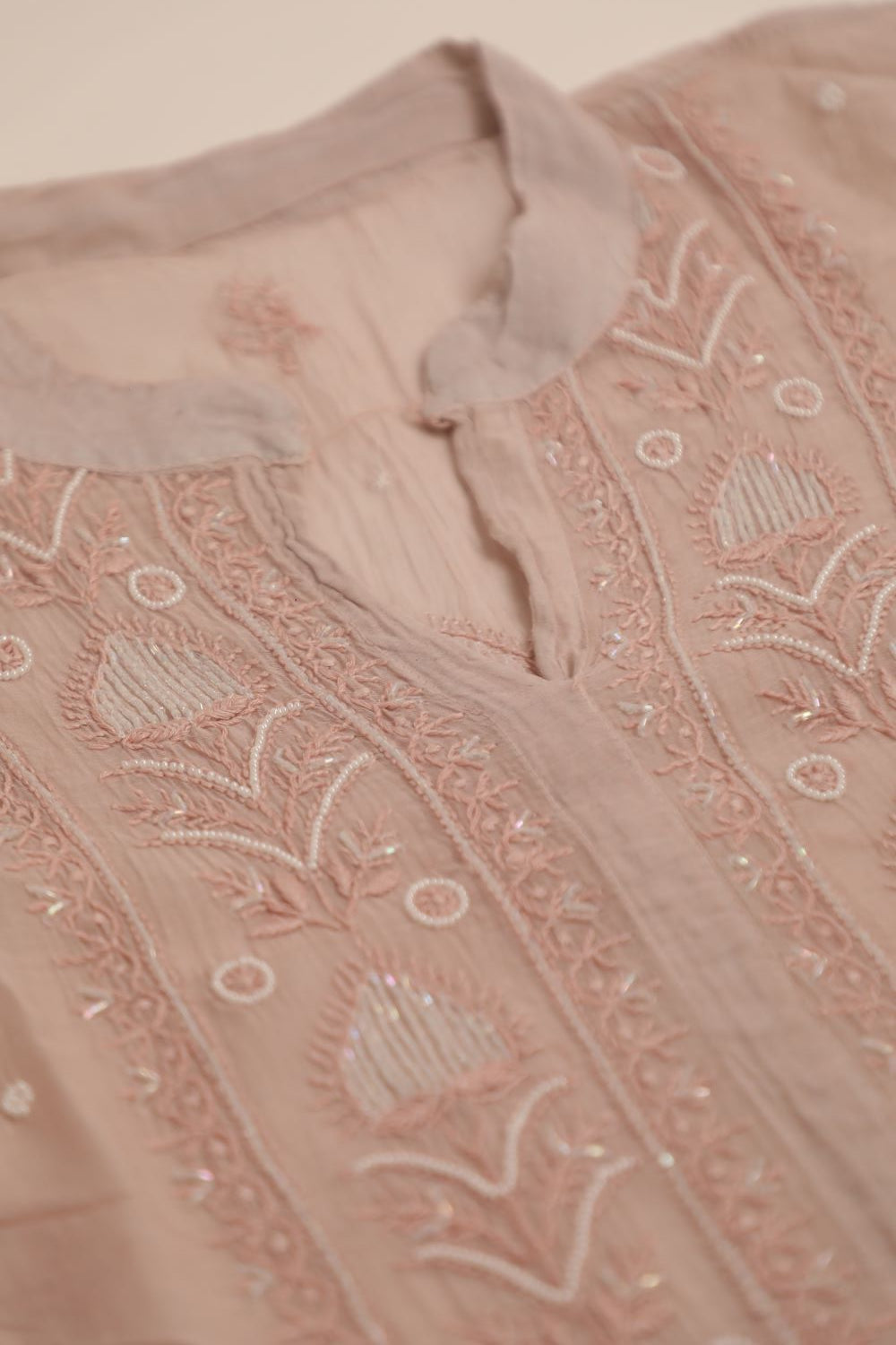 'Roseatte Whisper'  Mauve Pink Mul Chanderi Embellished Semi-Stitched Chikankari Co-ord Set