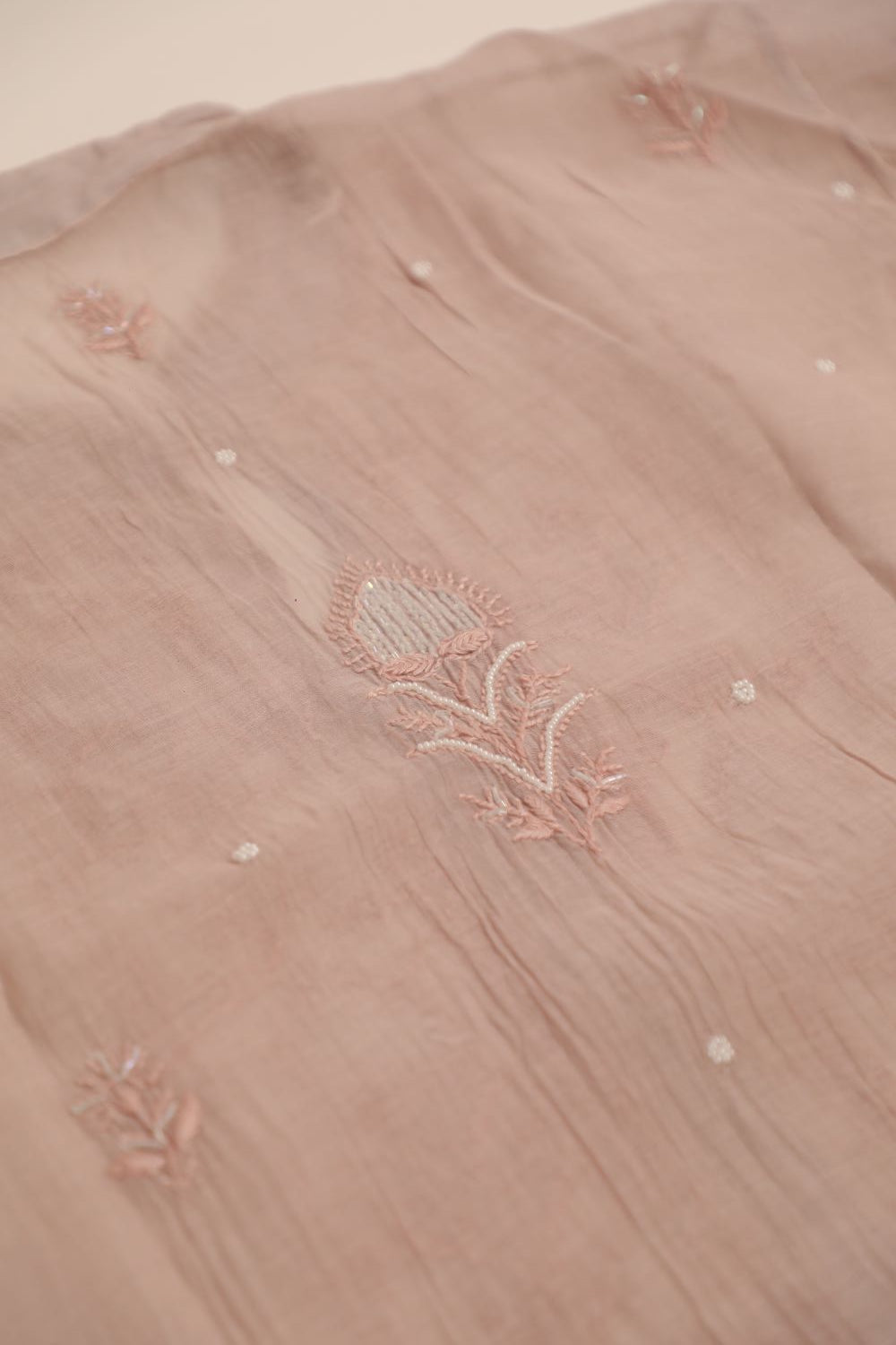 'Roseatte Whisper'  Mauve Pink Mul Chanderi Embellished Semi-Stitched Chikankari Co-ord Set
