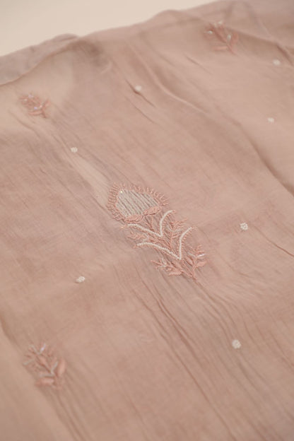 'Roseatte Whisper'  Mauve Pink Mul Chanderi Embellished Semi-Stitched Chikankari Co-ord Set