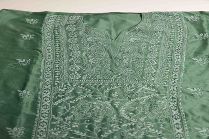 Deep Jade Green  Cotton Silk Semi-Stitched Chikankari Co-ord Set